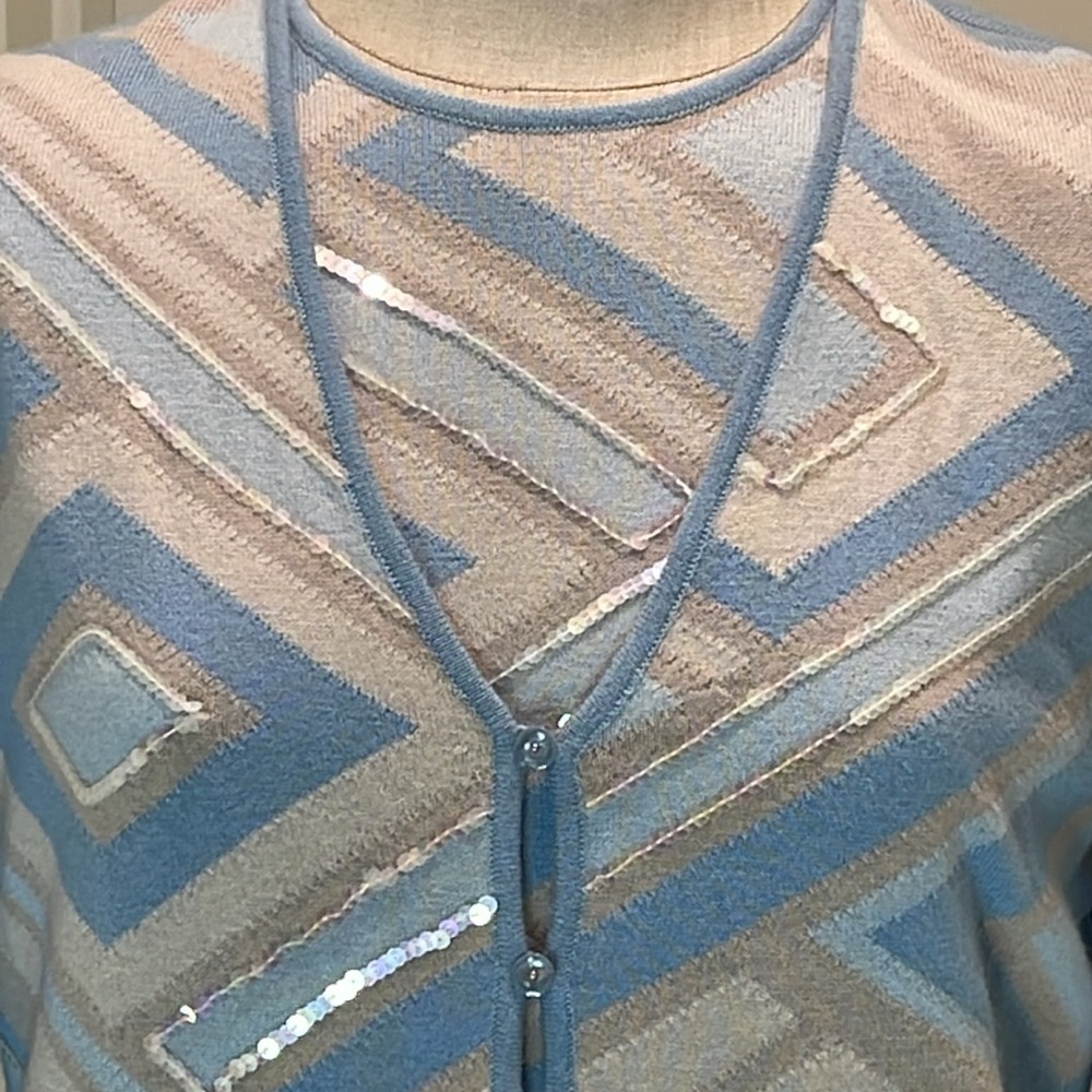 NWT ESCADA Suit Sequins Blue Twin Set Cami Size 38 Cardigan Sz 40 Skirt Sz 42 - Picture 17 of 17